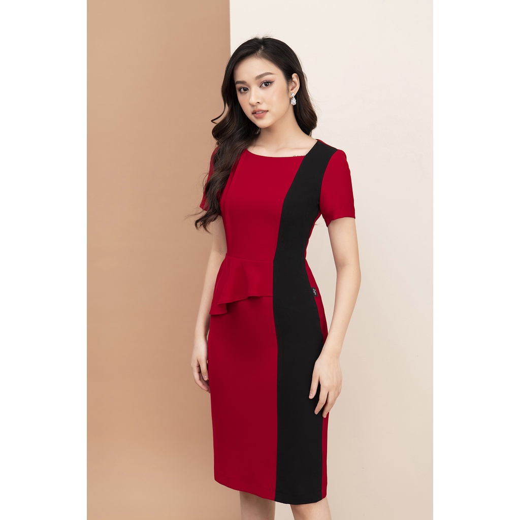 Đầm Công Sở Dáng Ôm A Luperi Phối tà che bụng dài qua gối tôn dáng cao cho nàng đi làm đi chơi dự tiệc LFV3219