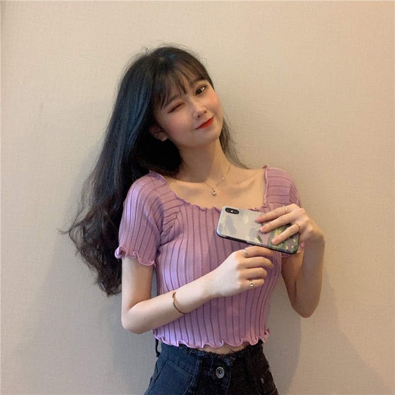 Áo thun tay ngắn IELGY cổ vuông thời trang mùa hè dành cho nữ