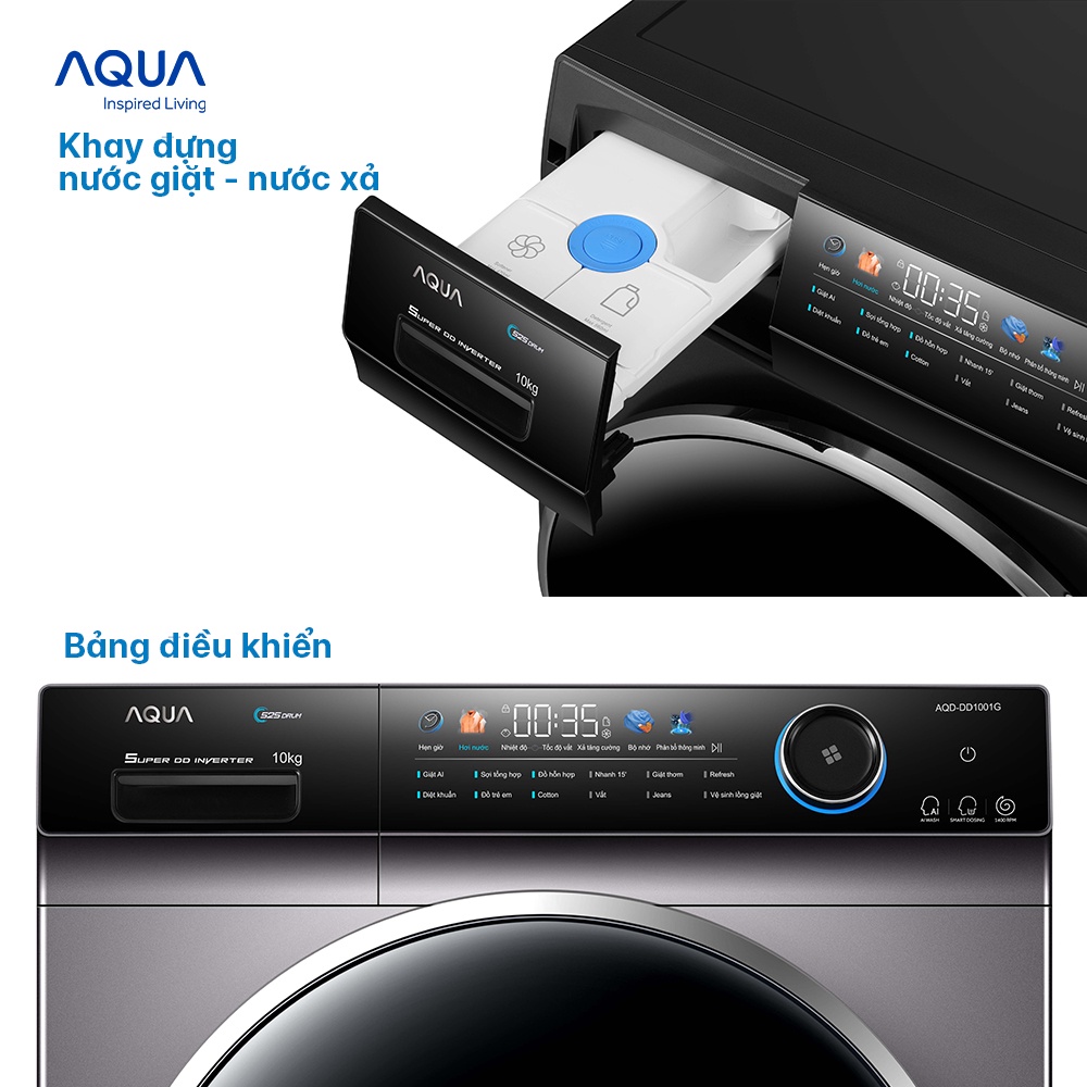 Freeship Toàn Quốc - Máy giặt cửa trước Aqua 10kg AQD-DD1001G.PS