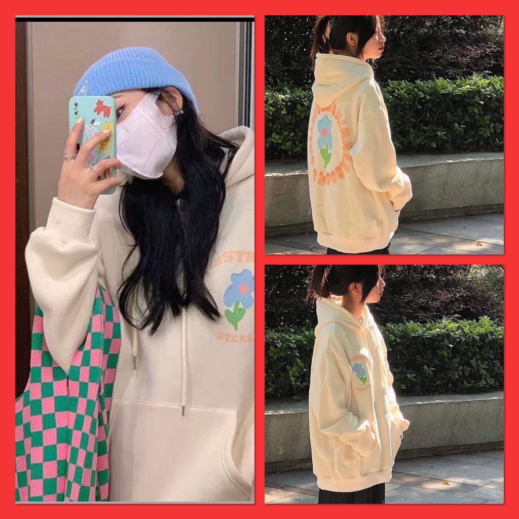 Áo Nỉ Hodie In Bông hoa FORM   rộng ULZZANG  ( ảnh thật +video shop quay)