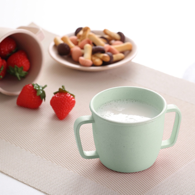 QQ Cốc Uống Nước Bằng Sợi Rơm Lúa Mì Thân Thiện Với Môi Trường Có Tay Cầm Dành Cho Trẻ Em