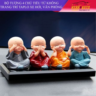 Bộ Tượng Chú Tiểu Hòa Thượng Tứ Không Phật Phong Thủy Mini 4 Tư Thế, Trang Trí Xe Hơi, Để Bàn Làm Việc
