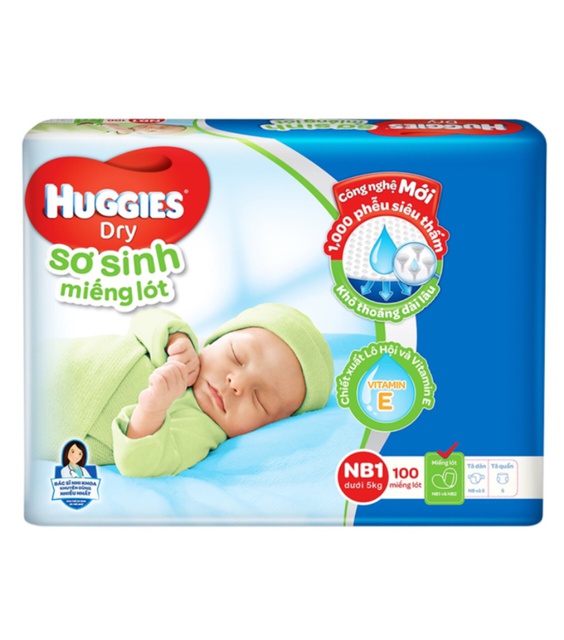 Miếng lót Sơ Sinh Huggies NB1-100 Miếng NB2-60 miếng