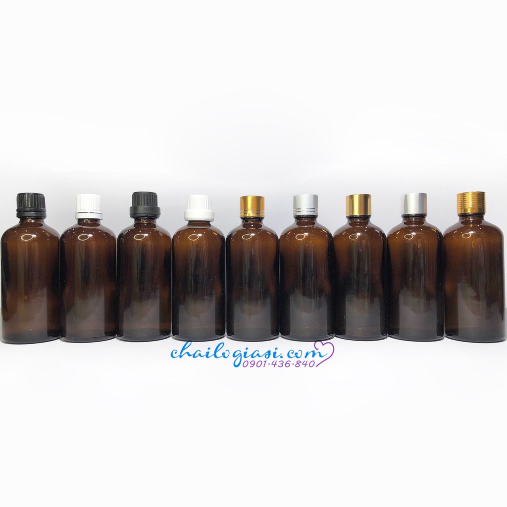 CHAI CHIẾT TINH DẦU THUỶ TINH NÂU 50ML NẮP TRẮNG, ĐEN, BẠC, VÀNG NẮP VẶN ĐEN NHỎ GIỌT