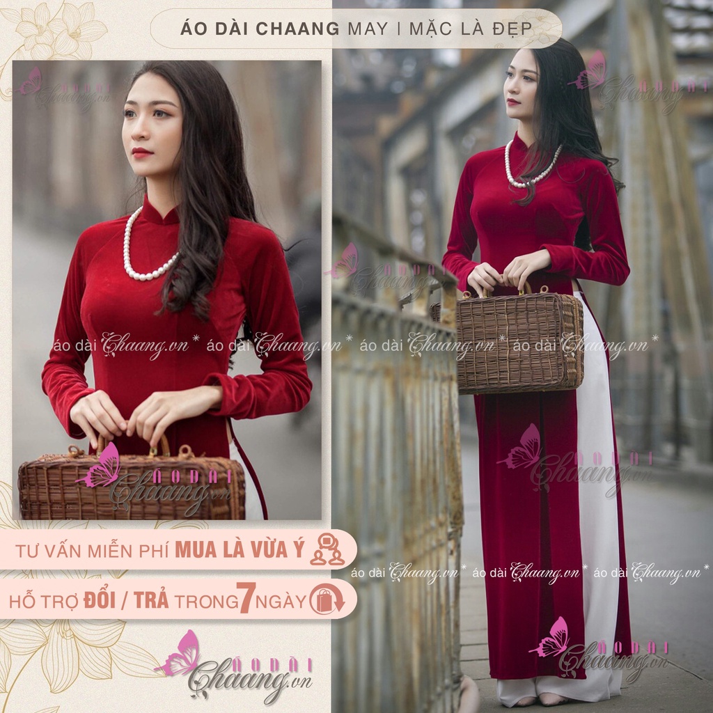 ÁO DÀI NỮ NHUNG ĐỎ MAY SẴN ĐẸP CHẤT VẢI CAO CẤP CO GIÃN TỐT TA21