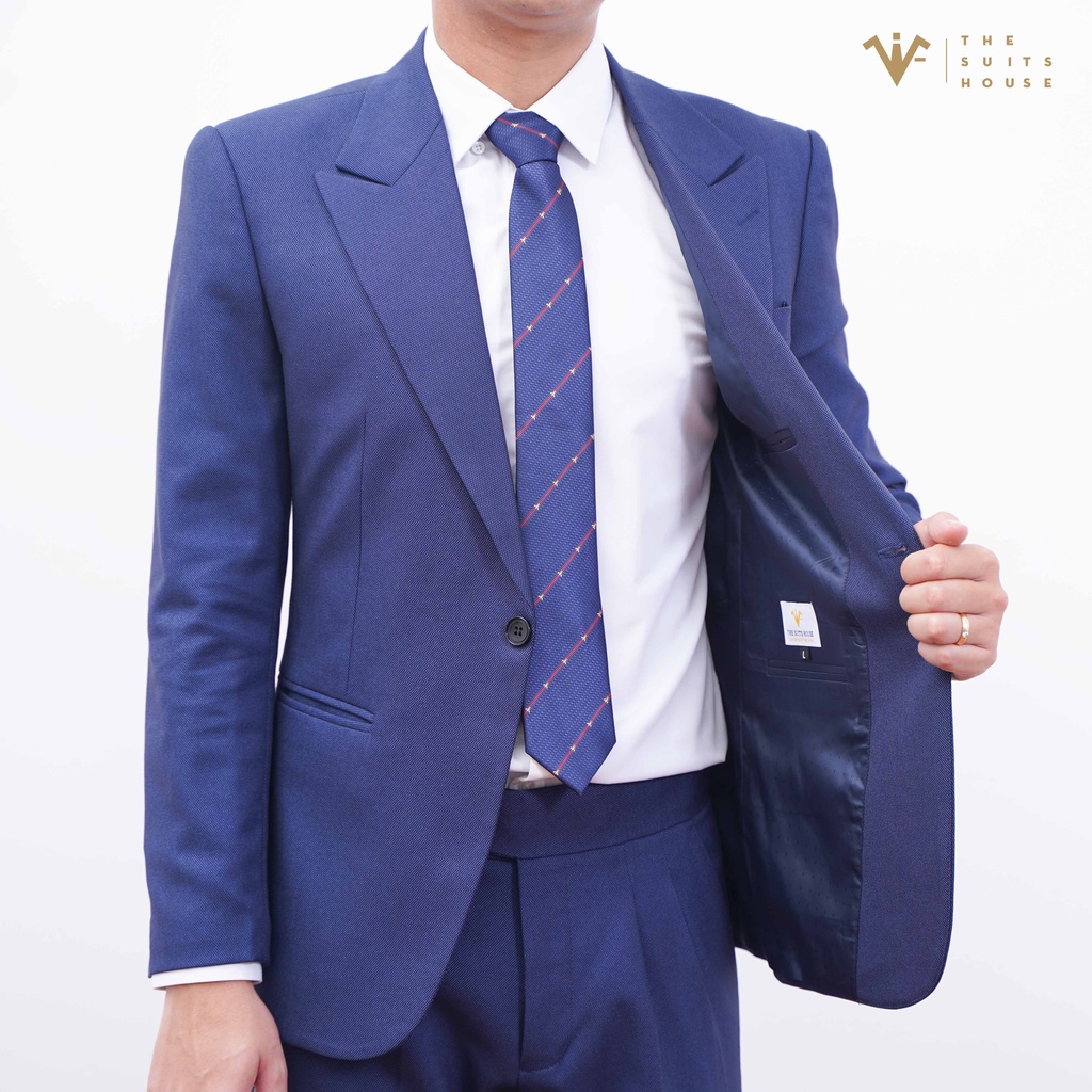 Vest nam áo suits blazer quần âu xanh navy vân chấm, form ôm, sartorial, vải WOOL - The Suits House