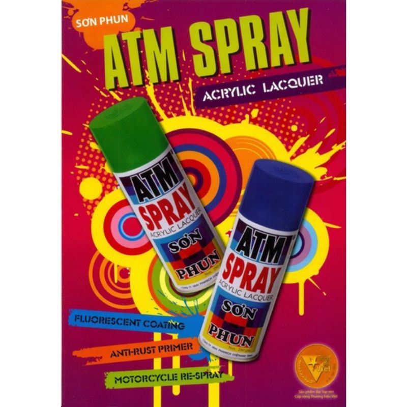 (Giá cạnh tranh - Ship hoả tốc TP.HCM 35p tới 24h- Đủ các màu) Sơn xịt cầm tay ATM SPRAY_Sơn xịt chống rỉ tiện lợi