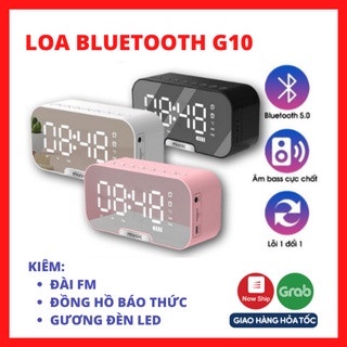 Loa bluetooth kiêm đồng hồ báo thức G10 màn hình tráng gương hiển thị đèn led nghe đài fm radio