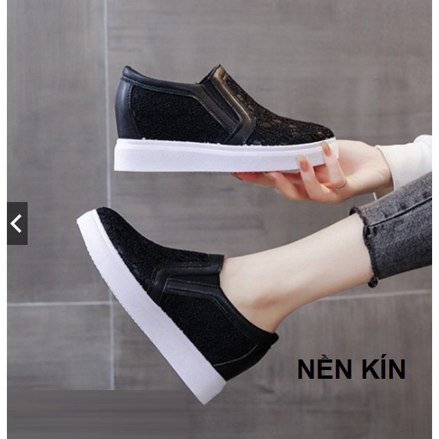 [CHẤT LƯỢNG_CÓ TRỢ SHIP] Giày độn đế nữ, giày slip on nữ đế độn lưới V10 ren hoa êm chân, hàng Quảng Châu loại 01 S080