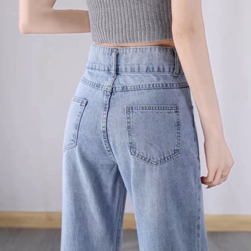 & Quần bò ống rộng nữ TDSHOP, quần jean cạp cao màu xanh đen phong cách hiện đại Q125 &