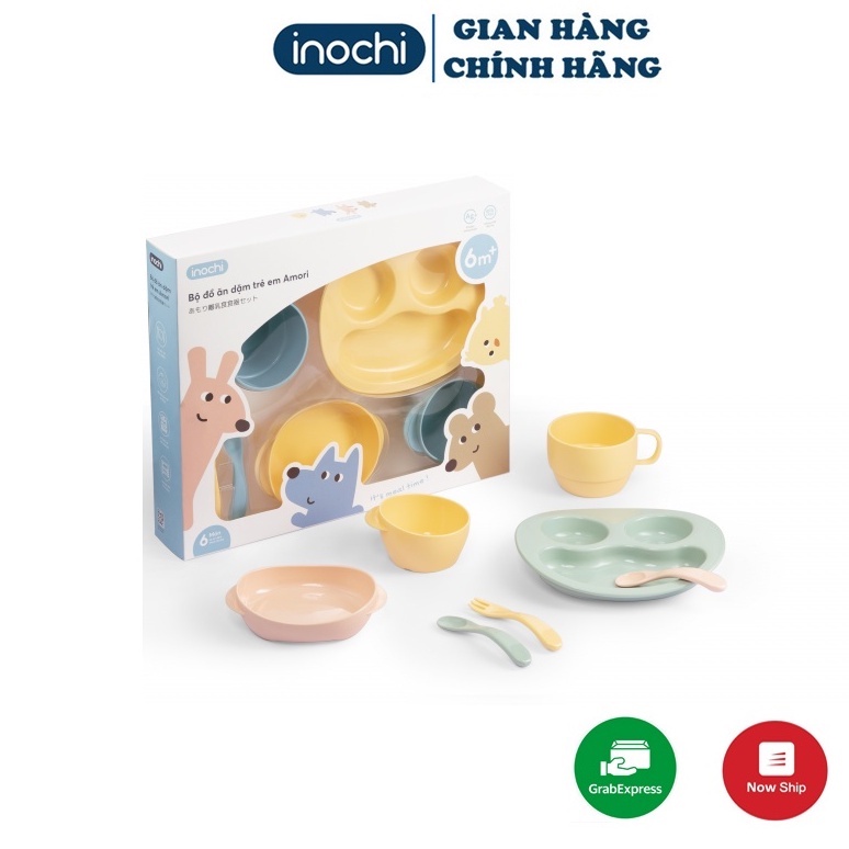 Bộ Khay Ăn Dặm Cho Bé Amori INOCHI - Dụng Cụ Tập Ăn Chịu Nhiệt An Toàn