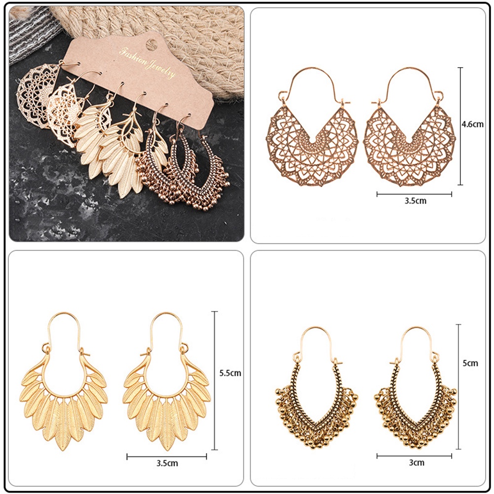 Bộ 3 đôi khuyên tai kiểu dáng thời trang cho nữ