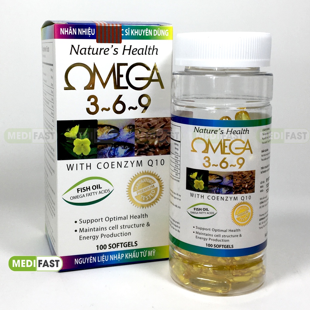 Dầu cá omega 369 Nature Health - Bổ mắt, tốt cho tim mạch và trí não từ dầu cá, EPA, DHA - Hộp 100 viên