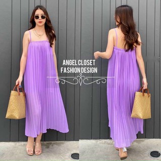 Đầm suông hai dây dáng dài xếp ly, đầm bầu, đầm maxi