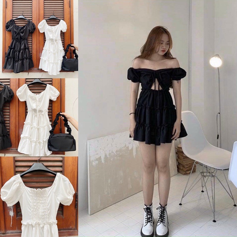 Đầm rút ngực tầng xoè (ảnh thật/ có sẵn)