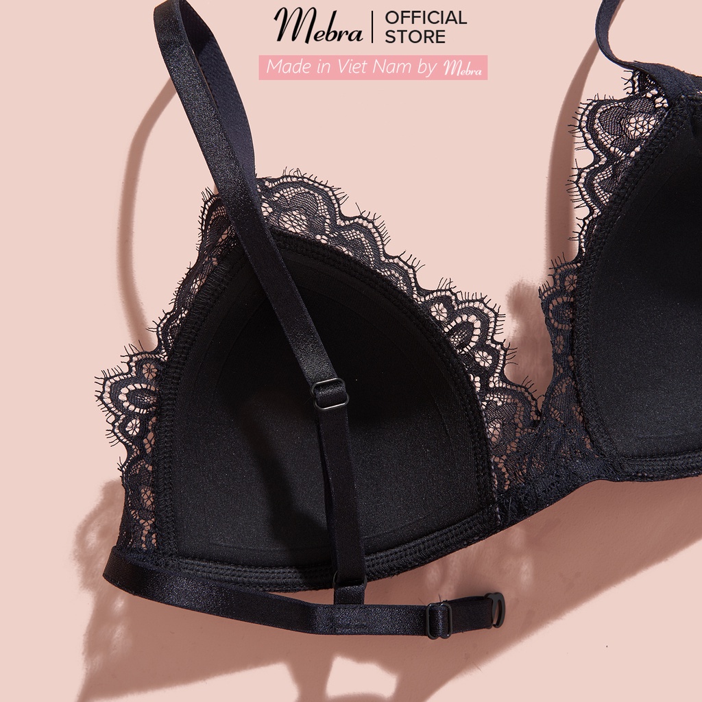 Bộ đồ lót bralette ren mí đen hàn không gọng mút mỏng có tăng đơ 4 chiều sexy gợi cảm cao cấp Mebra A020+Q014C