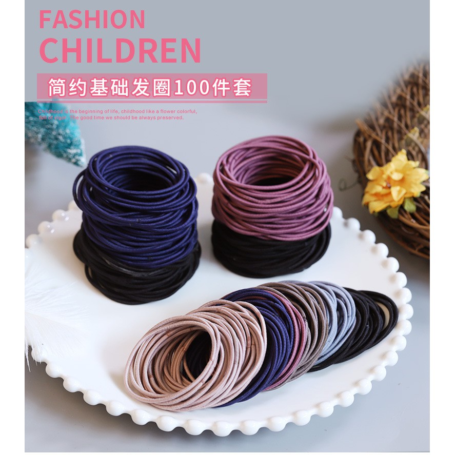 Set 100 thun buộc tóc co giãn tốt phong cách Hàn Quốc thời trang