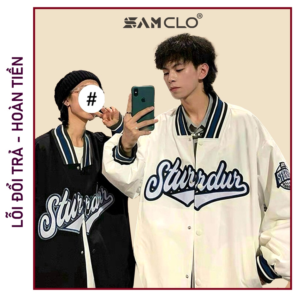 Áo khoác dù bomber 2 lớp nam nữ SAM CLO phong cách bóng chày form rộng unisex mặc cặp - couple in chữ STURDUR