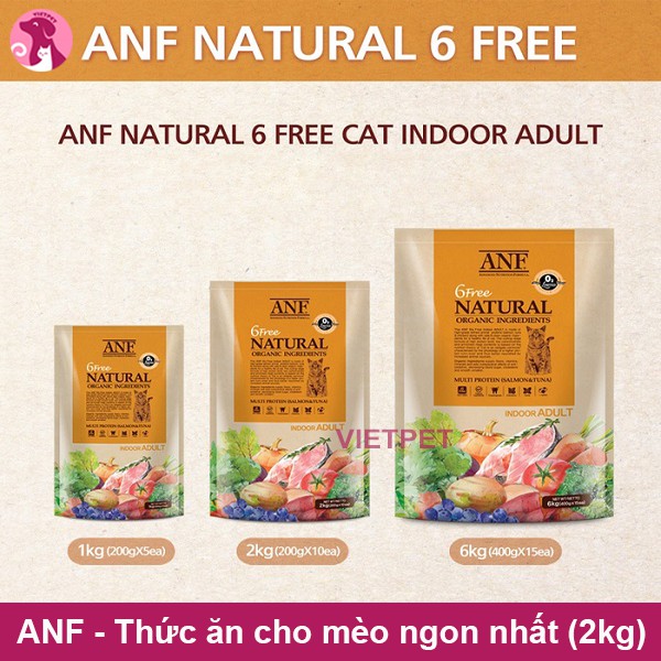 [Mã PET50 giảm 10% - tối đa 50K đơn 250K] [2kg] Thức ăn cho mèo - Hạt hữu cơ ANF Adult/ Kitten 6Free (NK Hàn Quốc)