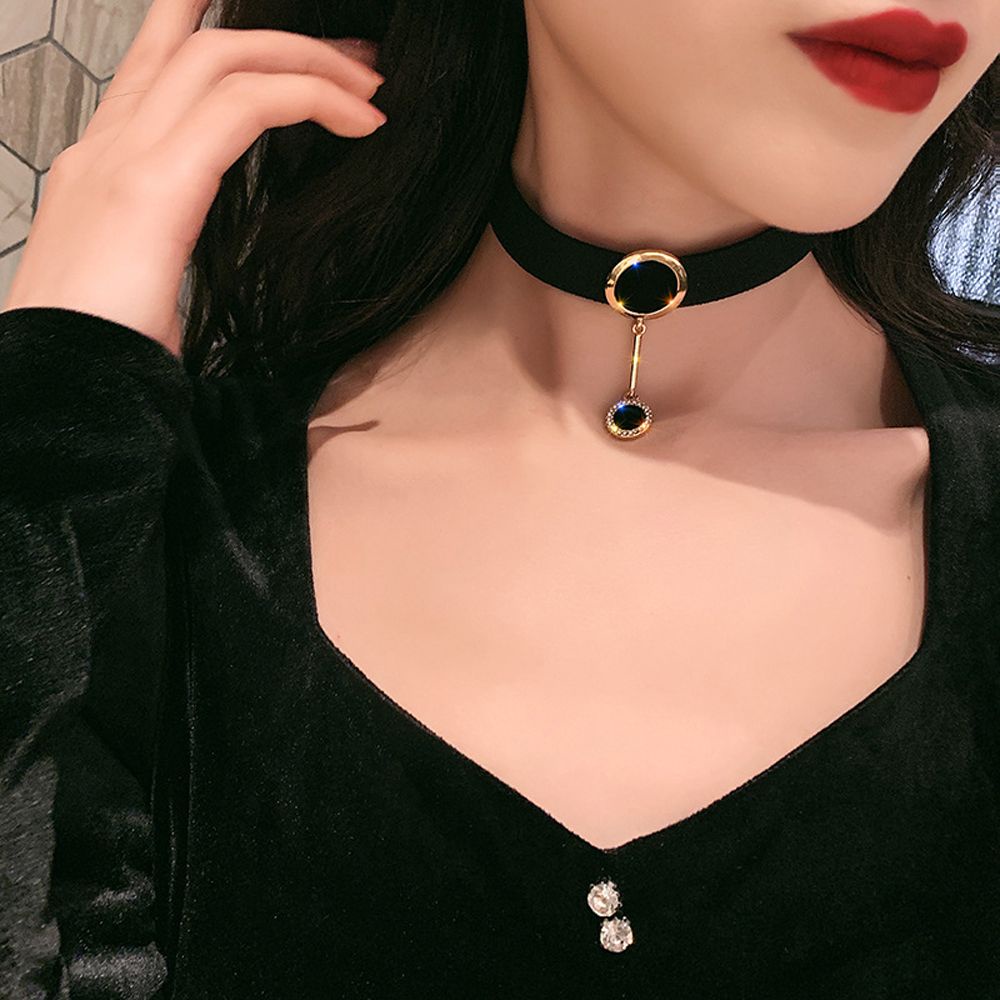 Vòng cổ choker mặt tròn đính đá Zircon nhiều màu sắc thời trang cổ điển cho nữ