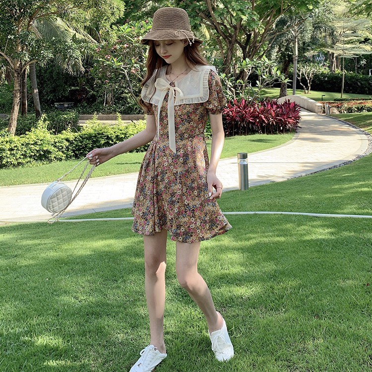 Váy hoa nhí cổ nơ bèo Quảng Châu -TikBook Store