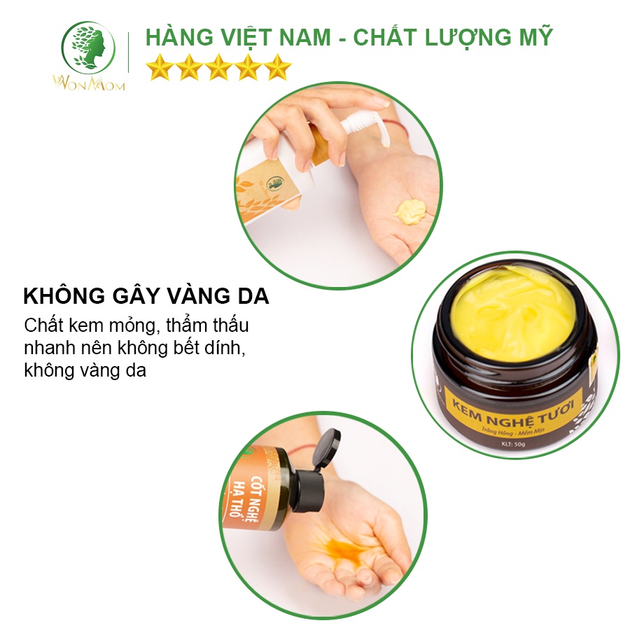 [ Giảm 50K - Đơn 479K ] Bộ dưỡng trắng hồng da mặt và body sau sinh Wonmom ( Kem nghệ tươi + cốt nghệ + kem sữa nghệ )