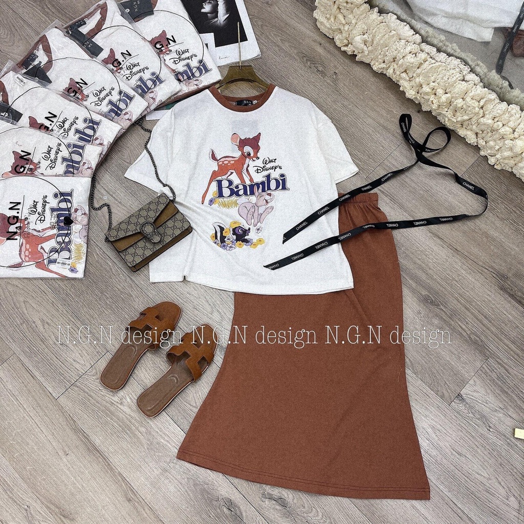 Set chân váy áo BAMBI chú hươu chân váy nây bút chì TH986