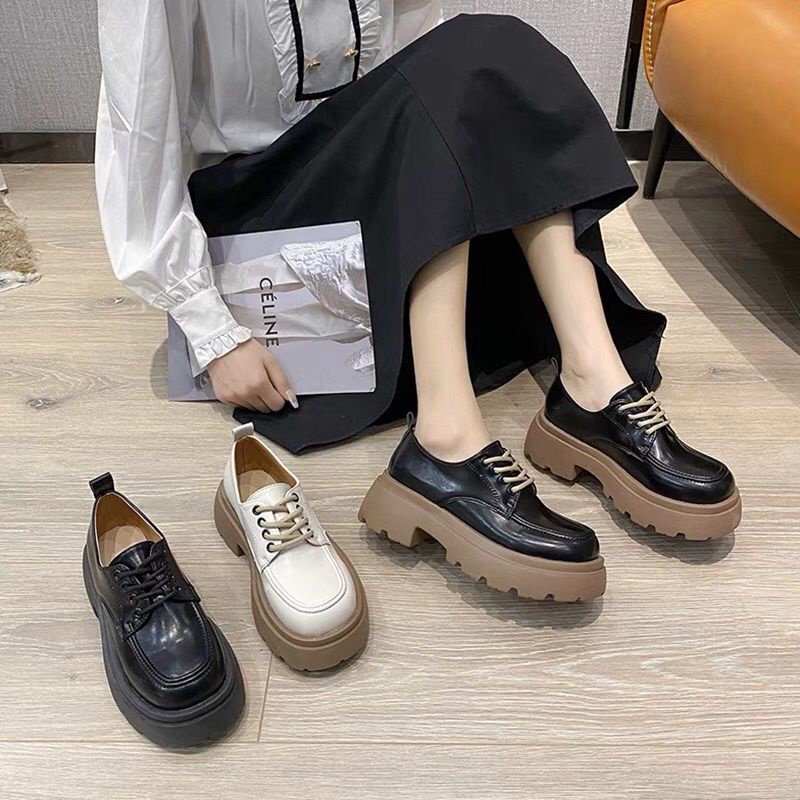 Giày Đốc Da Mềm Buộc Dây Emy Oxford Đế Độn 5cm Tăng Chiều Cao