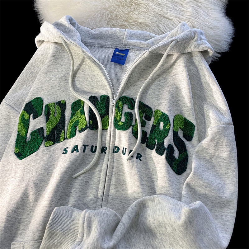 Áo Hoodie Màu Xanh Lá Cây Phong Cách Retro Mỹ Thời Trang Xuân Thu