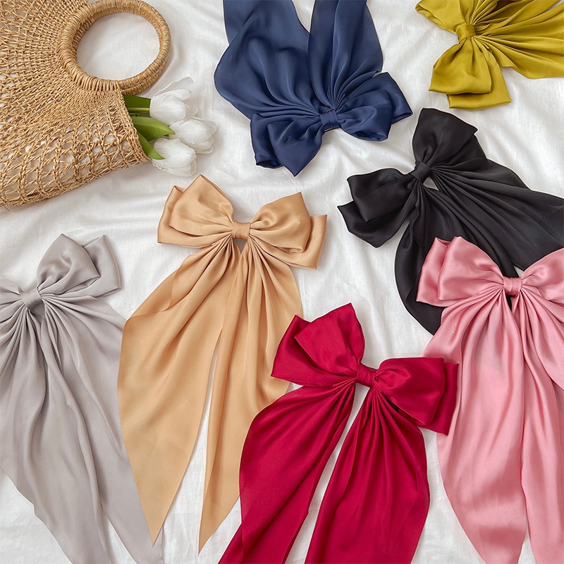 Kẹp Tóc Nơ Lớn Bằng Vải Satin Phong Cách Hàn Quốc Cho Nữ