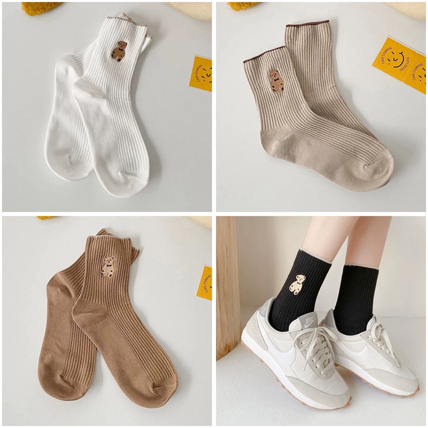Tất nữ cổ dài cotton gân hình gấu siêu cute phong cách nữ sinh Hàn Quốc Havana FPT20