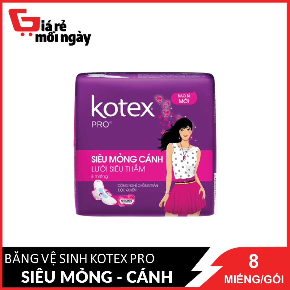 Băng Vệ Sinh Siêu Mỏng Cánh 23cm Kotex Pro Lưới Siêu Thấm 8 miếng