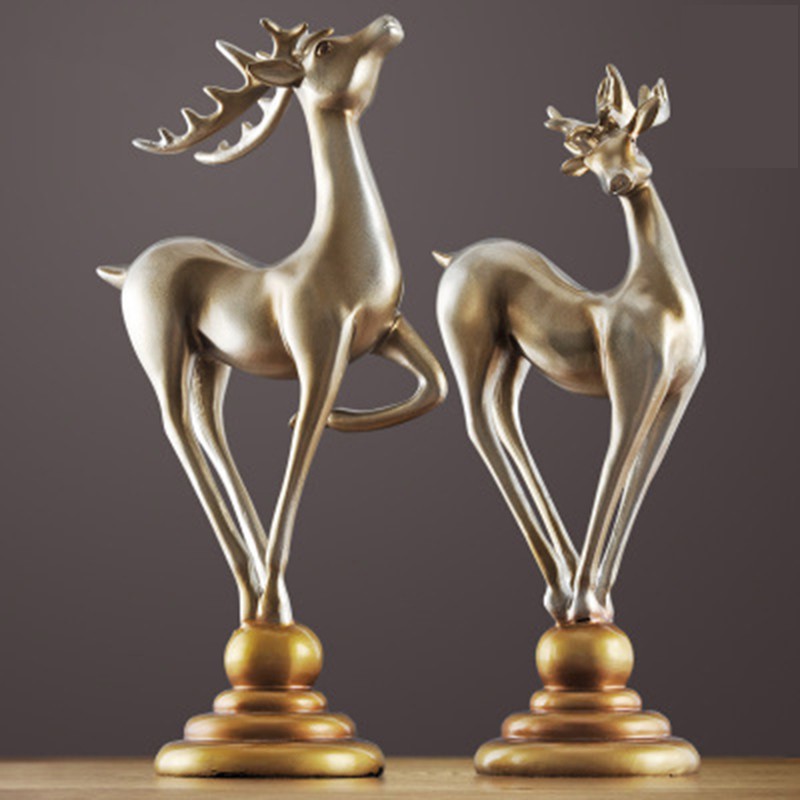 Tượng decor cặp hươu hạnh phúc trang trí phòng khách, phòng làm việc