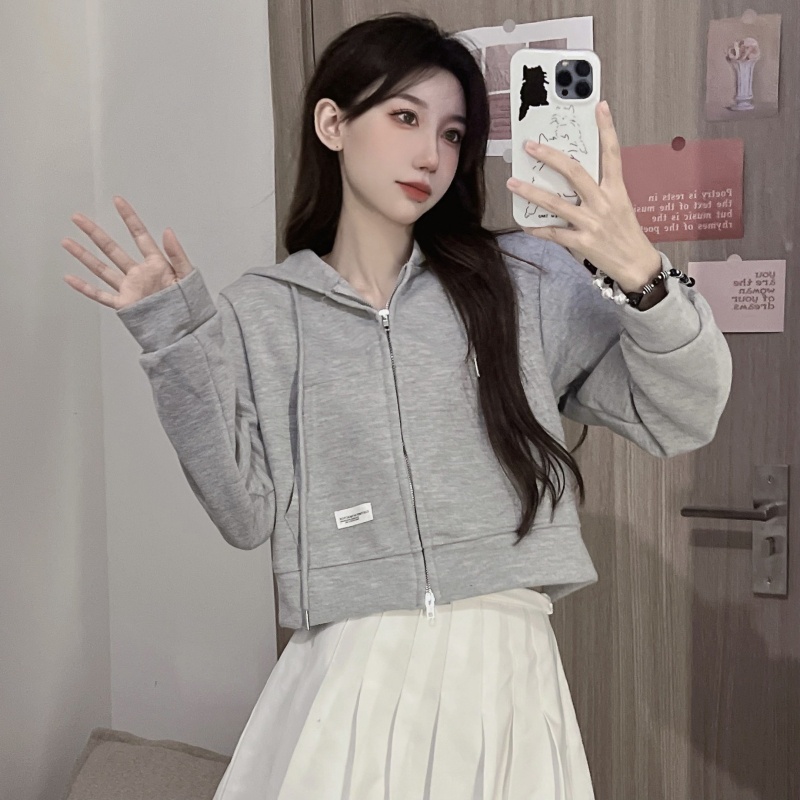 Áo khoác cardigan ZHELIHANGFEI tay dài dáng rộng lưng cao dễ phối đồ