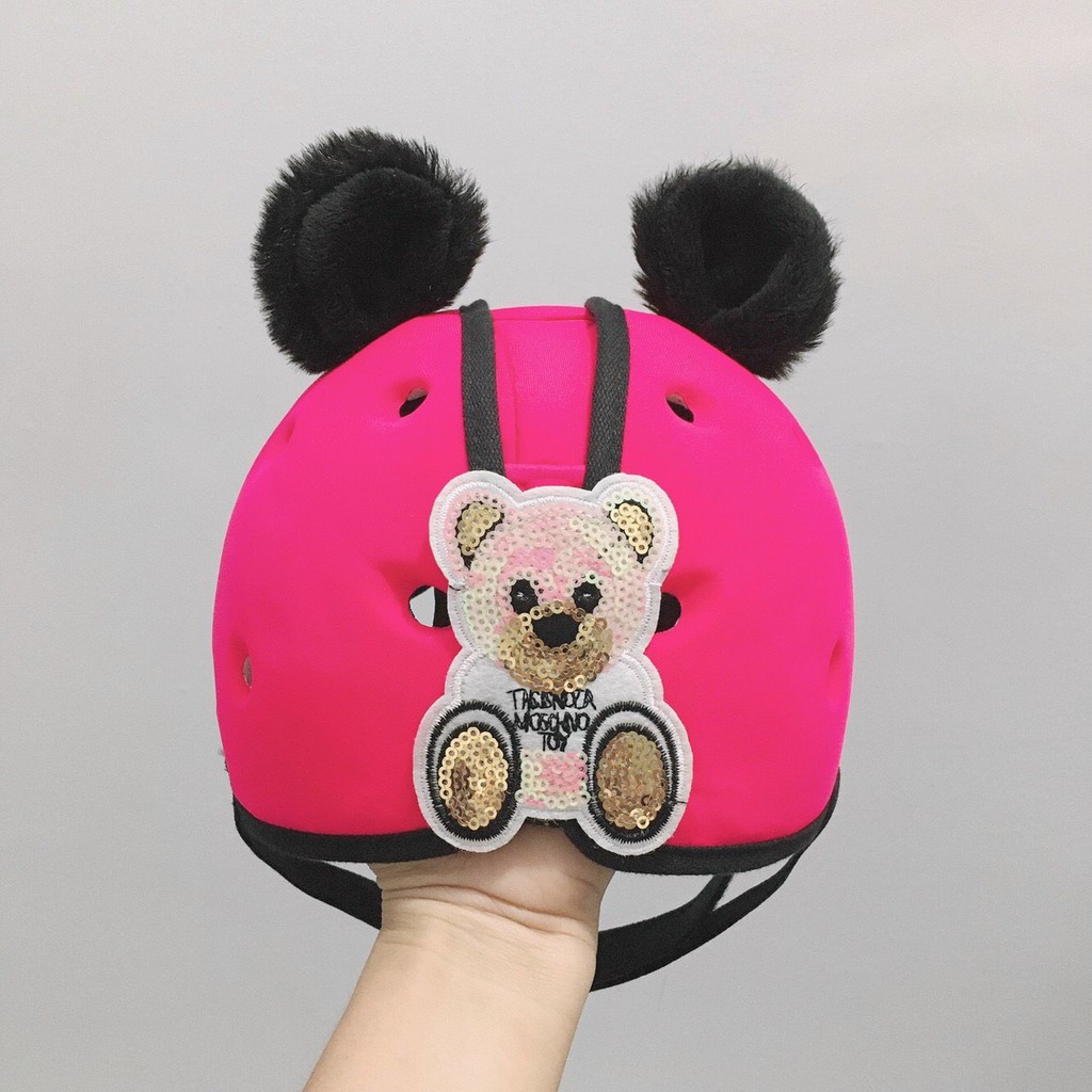 Mũ bảo hiểm bảo vệ đầu trẻ em tai nhung đen (Nón an toàn cho bé tập bò, tập đi, đạp xe - Bảo hành 6 tháng)