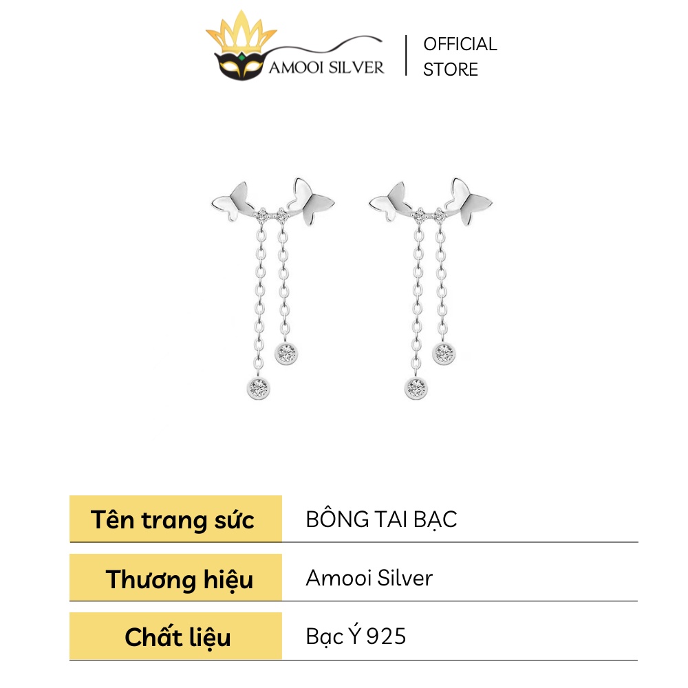 Bông tai bạc S925 đôi bướm tua rua - Amooi Silver AB19