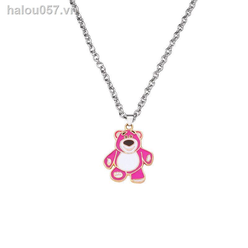 ✿Ready stock✿  Cartoon Cute Strawberry Bear Puppy Necklace Epoxy Bungee Tide Ins Couple Small Fresh