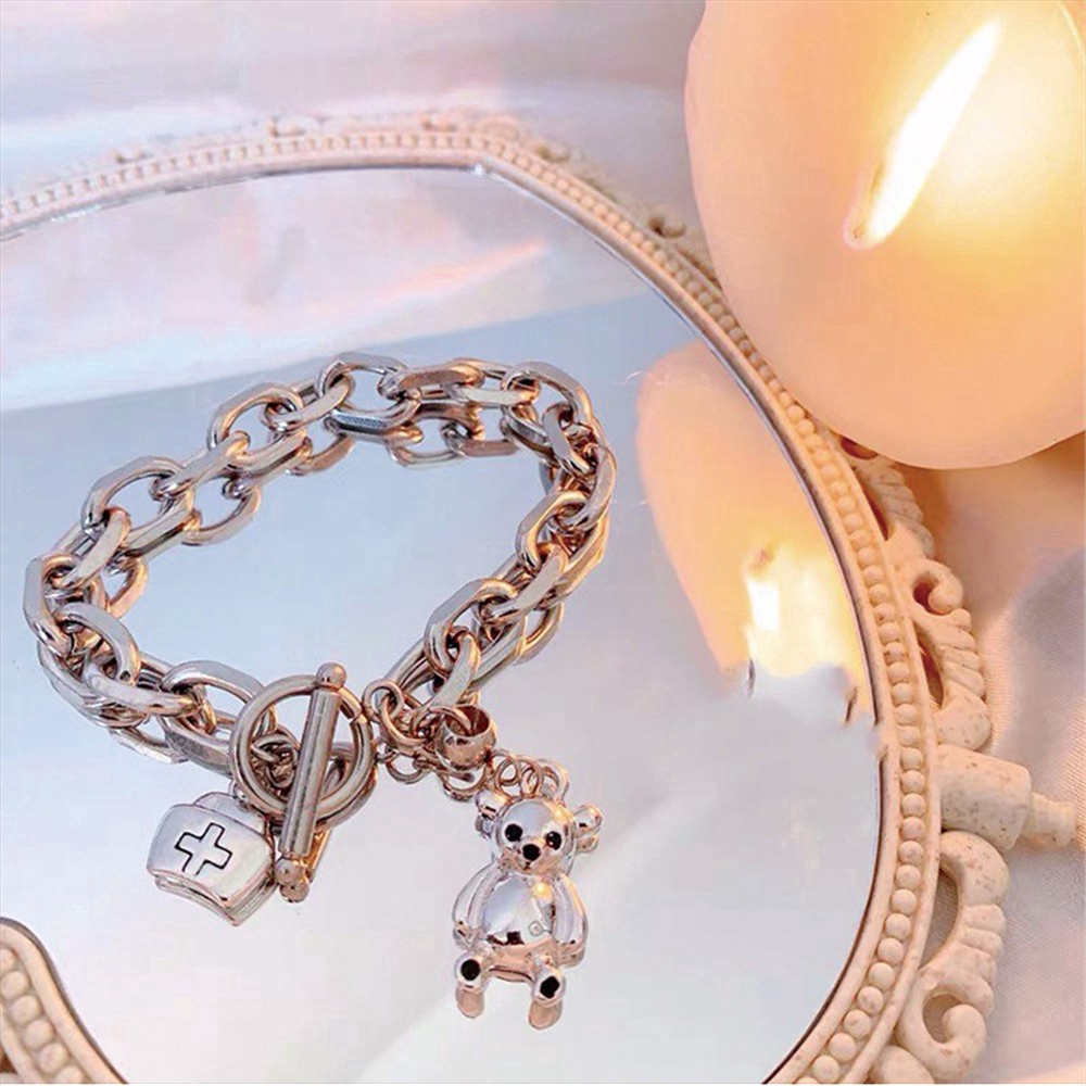 Vòng tay kim loại mặt hình gấu đáng yêu cho cặp đôi
