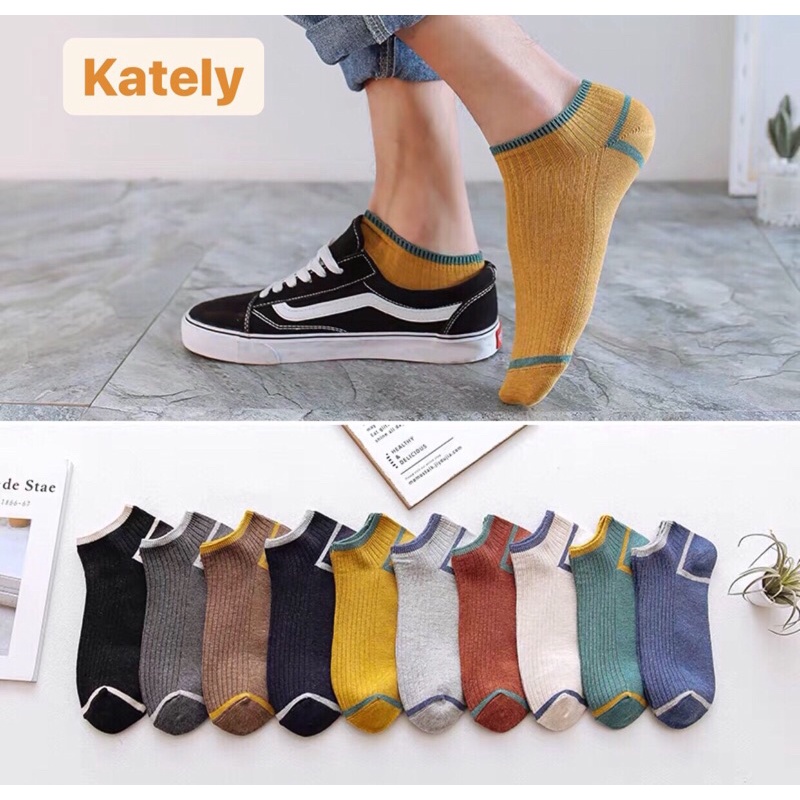 Tất nữ, vớ nữ cổ ngắn Kately màu trơn, chất liệu cotton, nữ tính kiểu dáng Hàn Quốc TAT006