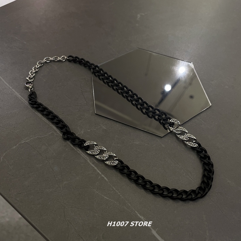 Vòng cổ Đính Đá Đen Phong Cách hip hop Dành Cho Cặp Đôi