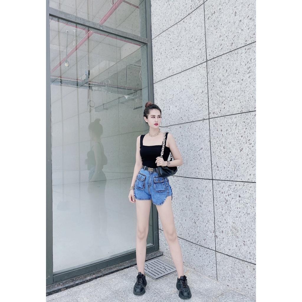 [Mã HUONGZOZO giảm 10K đơn 499K] Quần shorts jeans trơn, quần sooc bò lưng cao túi hộp xẻ sườn. Mã S0115 | BigBuy360 - bigbuy360.vn