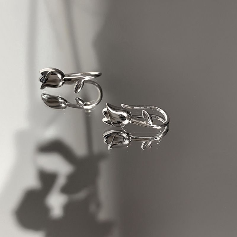 Hoa tai mạ bạc S925 - Khuyên tai Tulip vừa kẹp vành vừa xỏ lỗ cá tính, sang trọng Zaza accessories KT8037