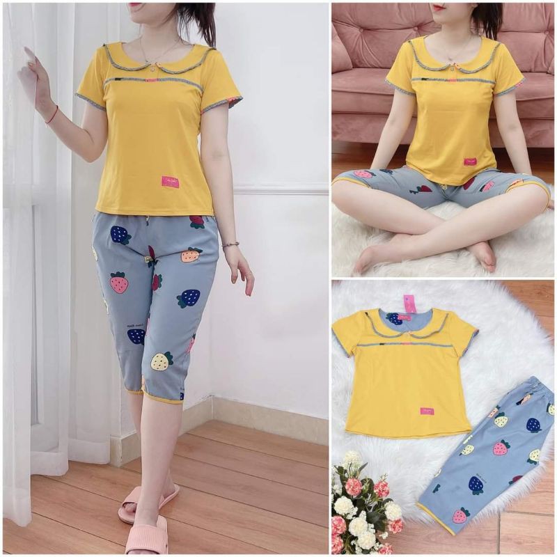 Bộ mặc nhà áo chất cotton, quần thô hàn, mềm mịn mát, đủ size