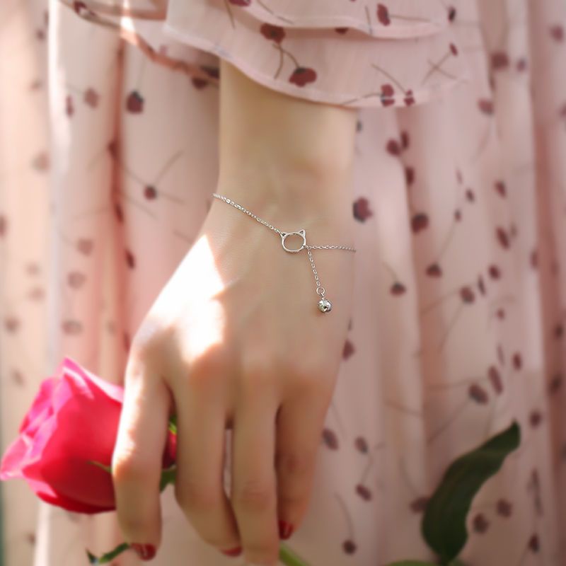 Lắc tay bạc nữ S925 - Vòng tay nữ bạc Ý chuông mèo nhỏ dễ thương Vườn Trang Sức VTSVT0137