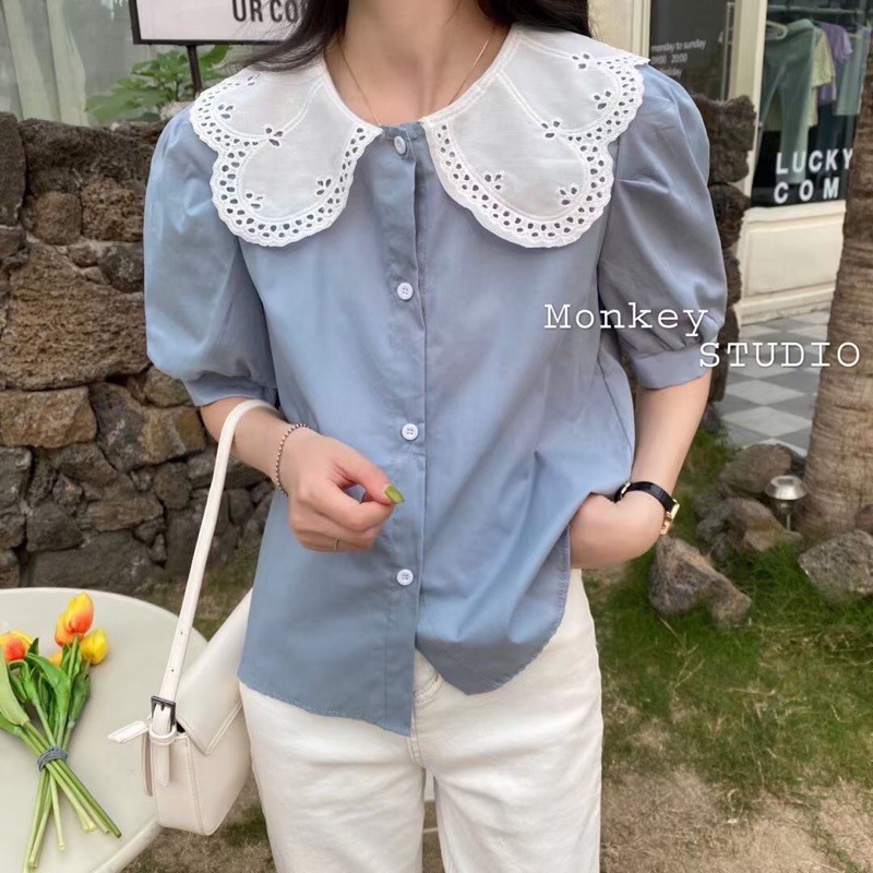 Áo kiểu cổ phối ren