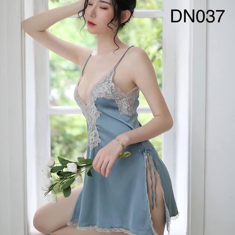 Đầm ngủ 2 dây xẻ tà, lụa satin cao cấp phối ren quyến rũ kèm quần đùi gợi cảm, freesize dưới 65kg - SHOP HUYỀN TRANG