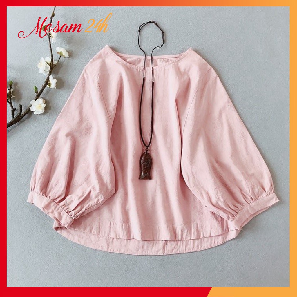 Áo kiểu nữ Hàn Quốc Mẹ Sam 24h chất liệu đũi mềm mát, thấm mồ hôi, form vừa xinh AKH.46