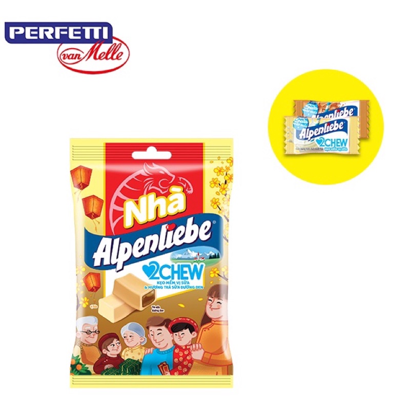 KẸO ALPENLIEBE 2CHEW VỊ SỮA &amp; TRÀ SỮA ĐƯỜNG ĐEN 227,5G