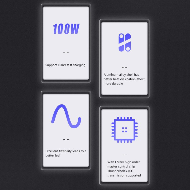 H.S.V✺For Thunderbolt 3 Data Cable 10/40Gbps Soft USB-C Charging Cord Line Emark Chip