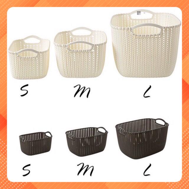 Rổ nhựa giả đan mây có quai cầm đủ kích cơ phong cách Hàn quốc